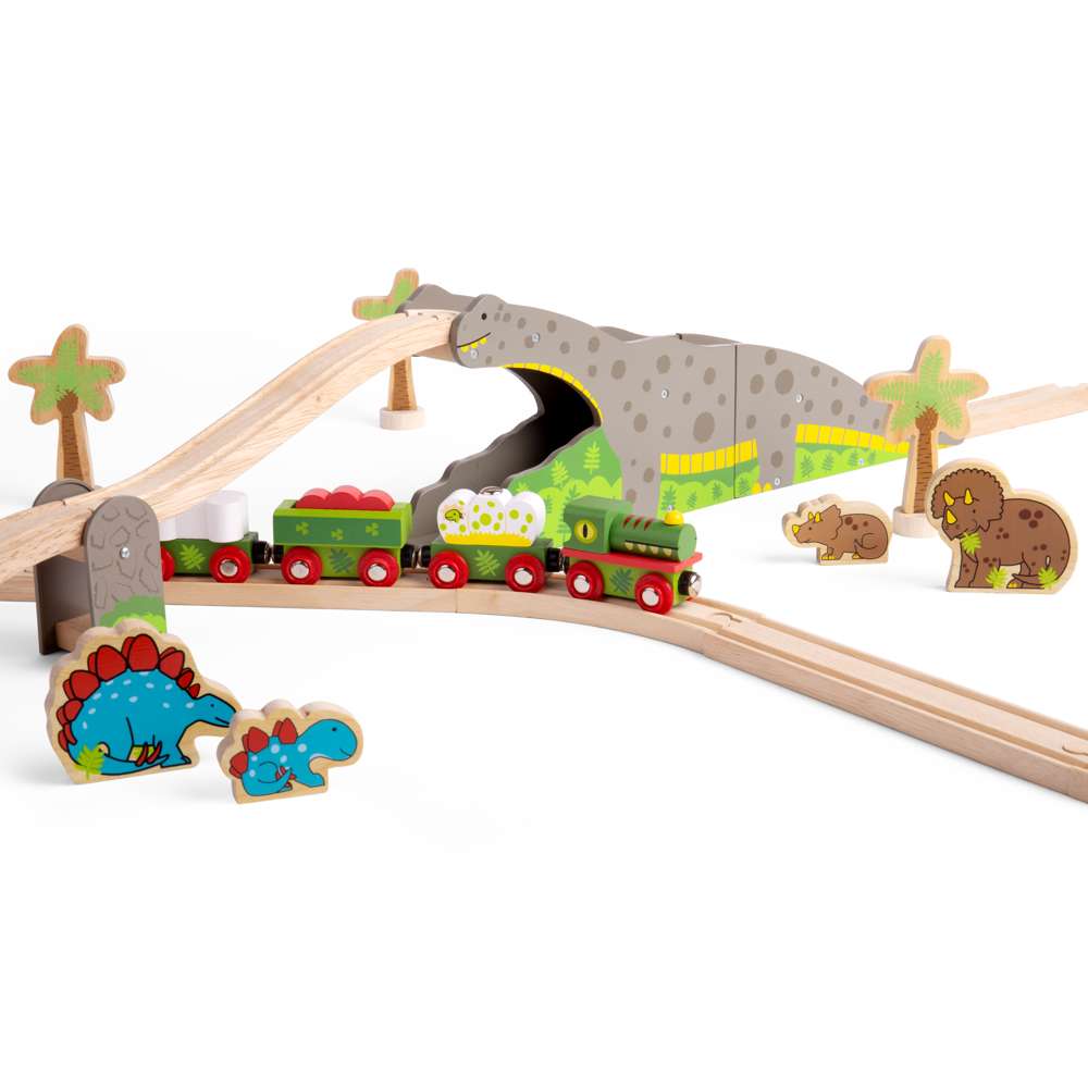 Bigjigs Rail Dinosaur Railway Engine and Carriages Wooden Train Accessory