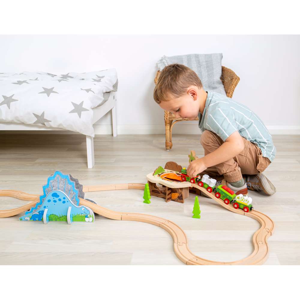 Bigjigs Rail Dinosaur Railway Engine and Carriages Wooden Train Accessory