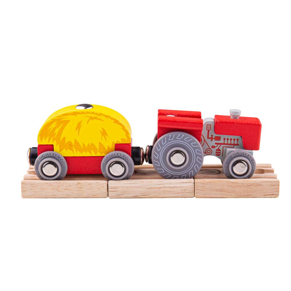 Bigjigs Rail Red Tractor and Wagon Wooden Train Toy