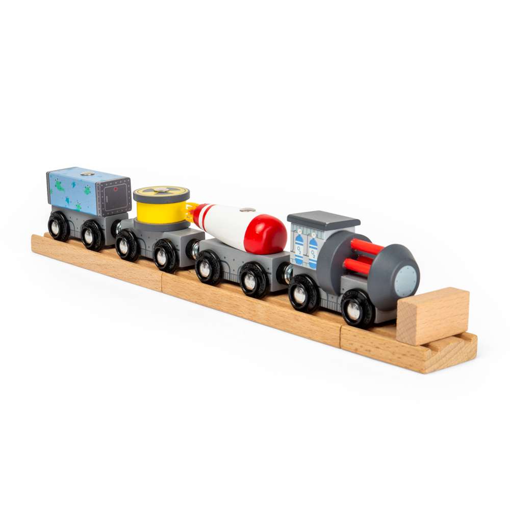 Bigjigs Rail Space Train Engine & Carriages Wooden Railway Toy