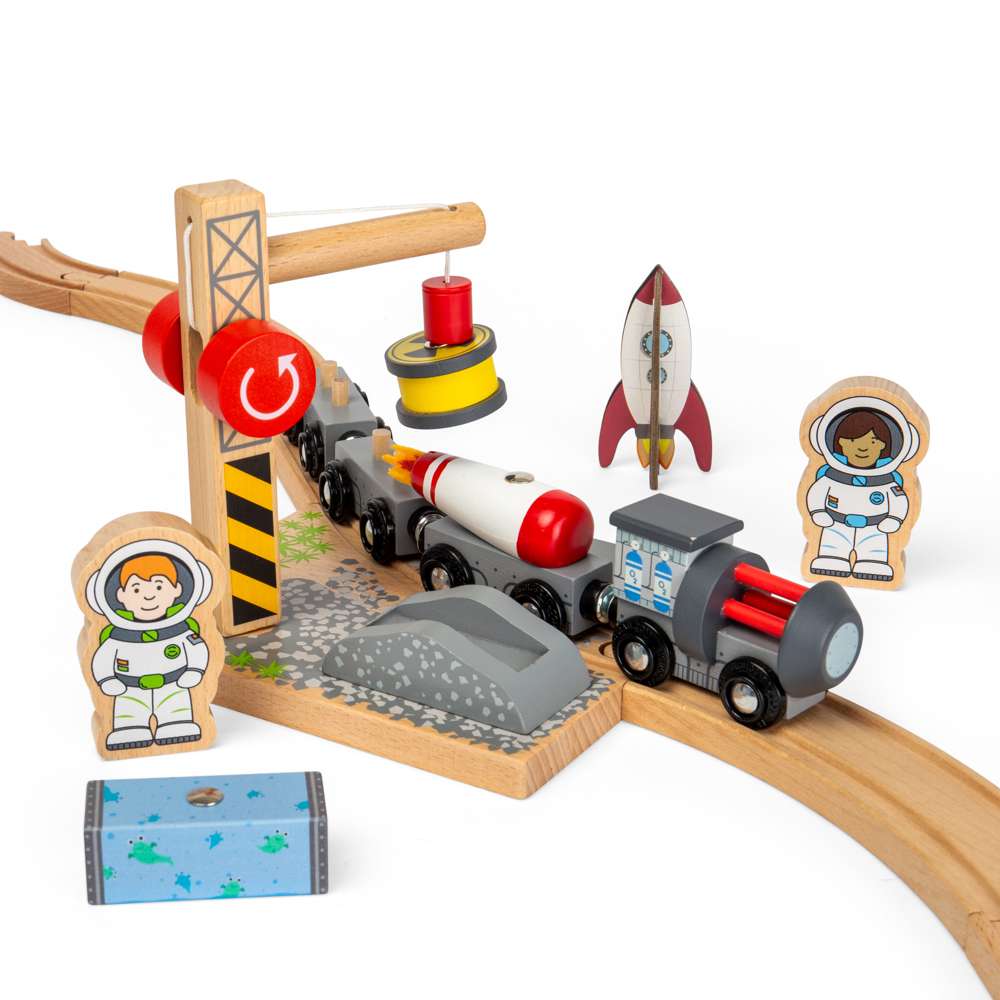 Bigjigs Rail Space Train Engine & Carriages Wooden Railway Toy