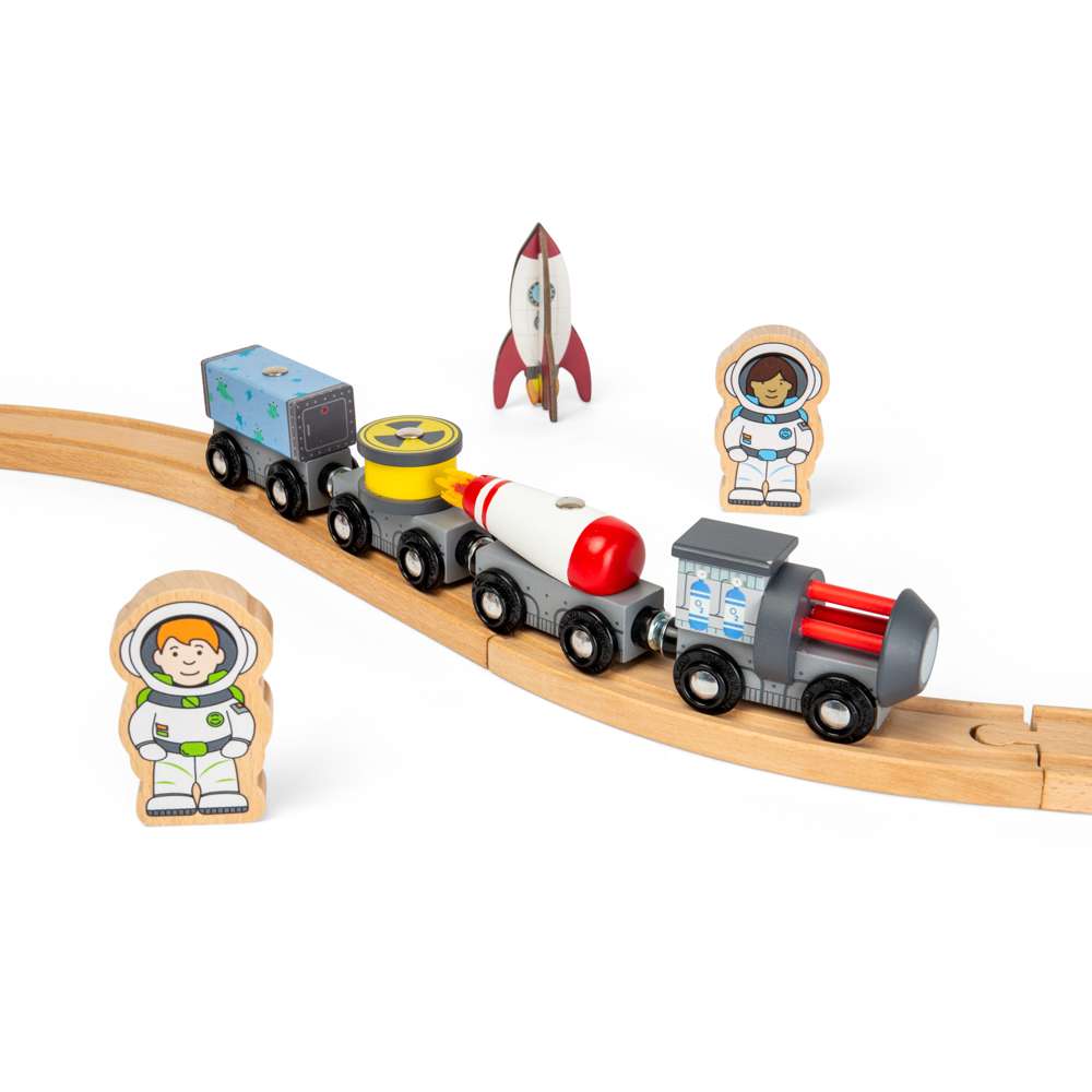 Bigjigs Rail Space Train Engine & Carriages Wooden Railway Toy