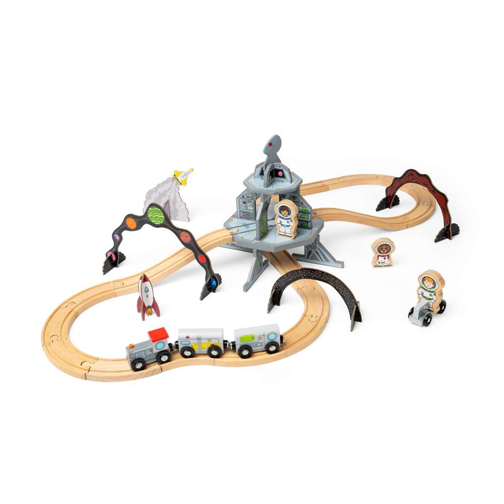 Bigjigs Rail Space Kids Wooden Toy Railway 40 Piece Set
