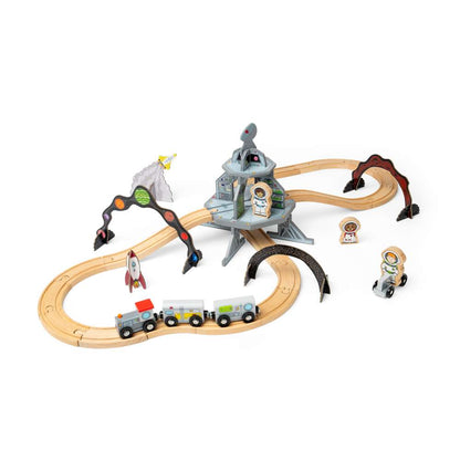 Bigjigs Rail Space Kids Wooden Toy Railway 40 Piece Set