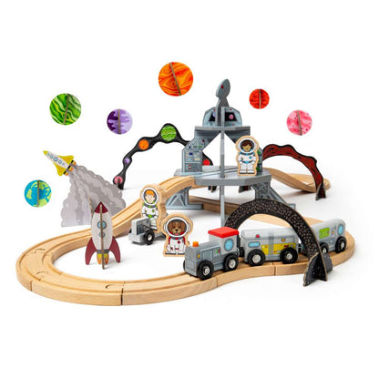 Bigjigs Rail Space Kids Wooden Toy Railway 40 Piece Set
