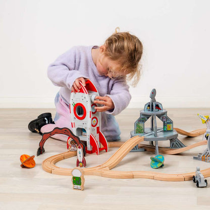 Bigjigs Rail Rocket Ship Wooden Railway Accessory Playset