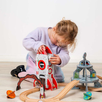 Bigjigs Rail Rocket Ship Wooden Railway Accessory Playset