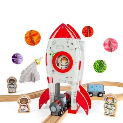 Bigjigs Rail Rocket Ship Wooden Railway Accessory Playset