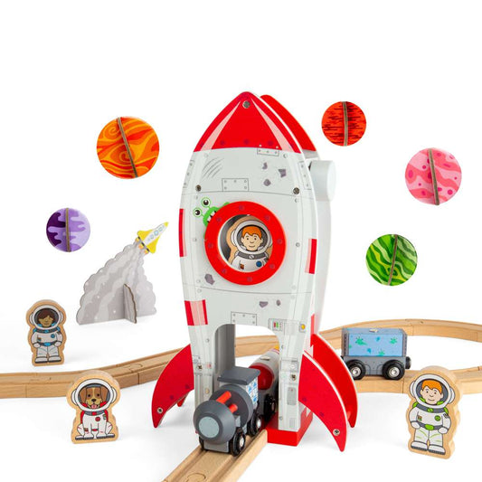 Bigjigs Rail Rocket Ship Wooden Railway Accessory Playset