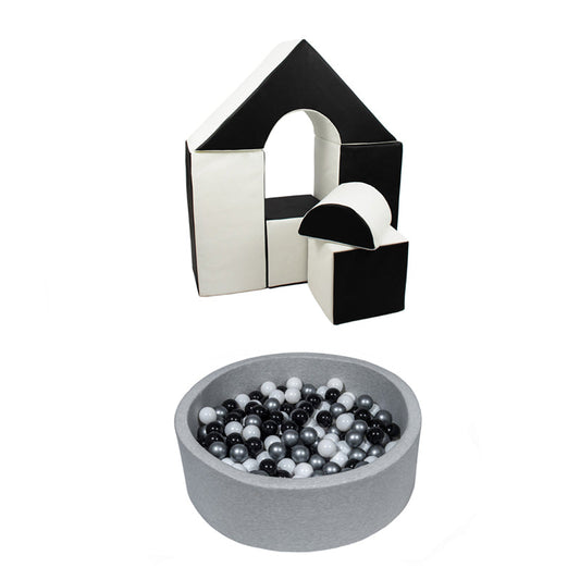 Soft Play Kingdom Castle 6 Piece & Ball Pit Bundle Black & White