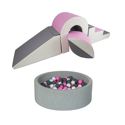 Soft Play Kingdom Bridge & Ball Climbing Set & Ball Pit Bundle Pink