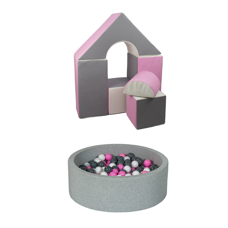 Soft Play Kingdom Castle 6 Piece Ball Pit Bundle Pink Grey White