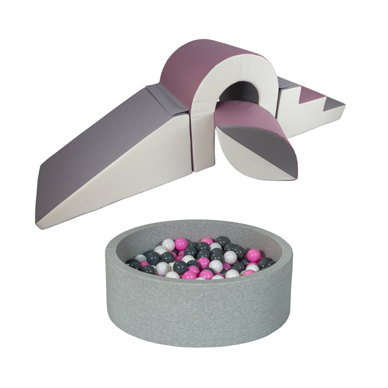 Soft Play Kingdom Bridge & Ball Climbing Set Ball Pit Bundle Purple Grey White