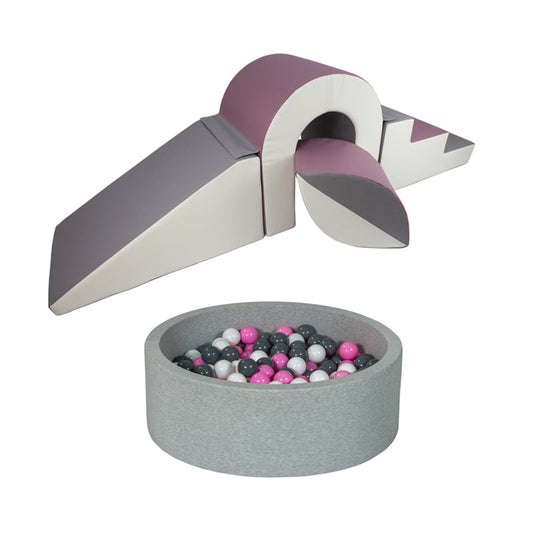 Soft Play Kingdom Bridge & Ball Climbing Set Ball Pit Bundle Purple Grey White