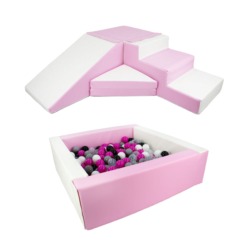 Soft Play Kingdom Step & Slide Square Ball Pit Bundle Pastel Pink