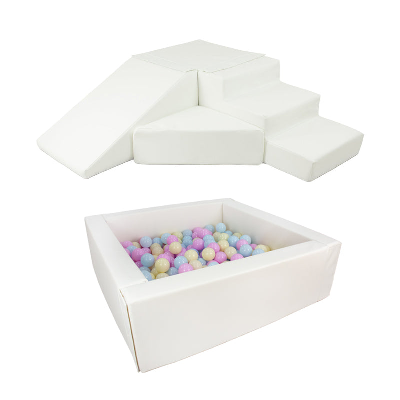Soft Play Kingdom Step & Slide Square Ball Pit Bundle White
