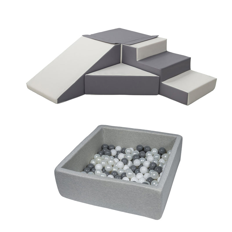 Soft Play Kingdom Step & Slide Square Ball Pit Bundle Grey