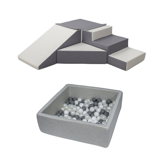 Soft Play Kingdom Step & Slide Square Ball Pit Bundle Grey