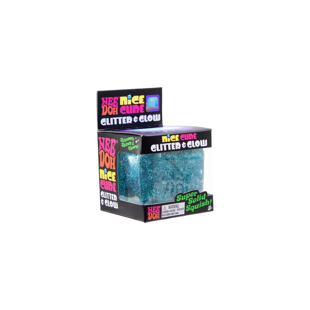 NeeDoh Glitter & Glow Nice Cube Super Solid Squish Fidget Toy