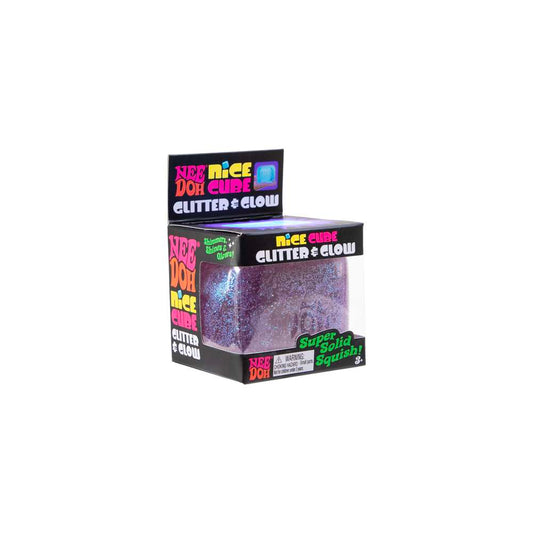 NeeDoh Glitter & Glow Nice Cube Super Solid Squish Fidget Toy