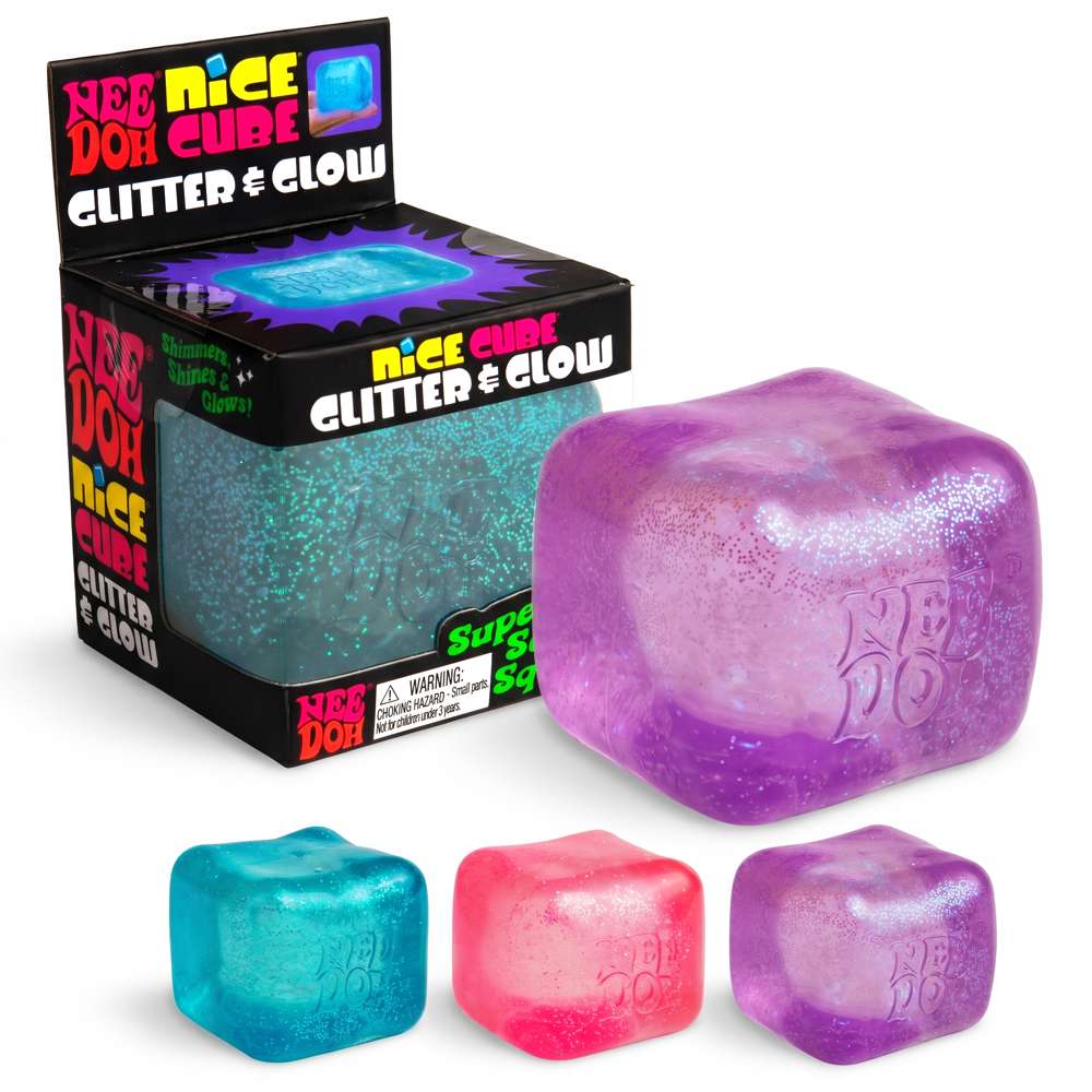 NeeDoh Glitter & Glow Nice Cube Super Solid Squish Fidget Toy
