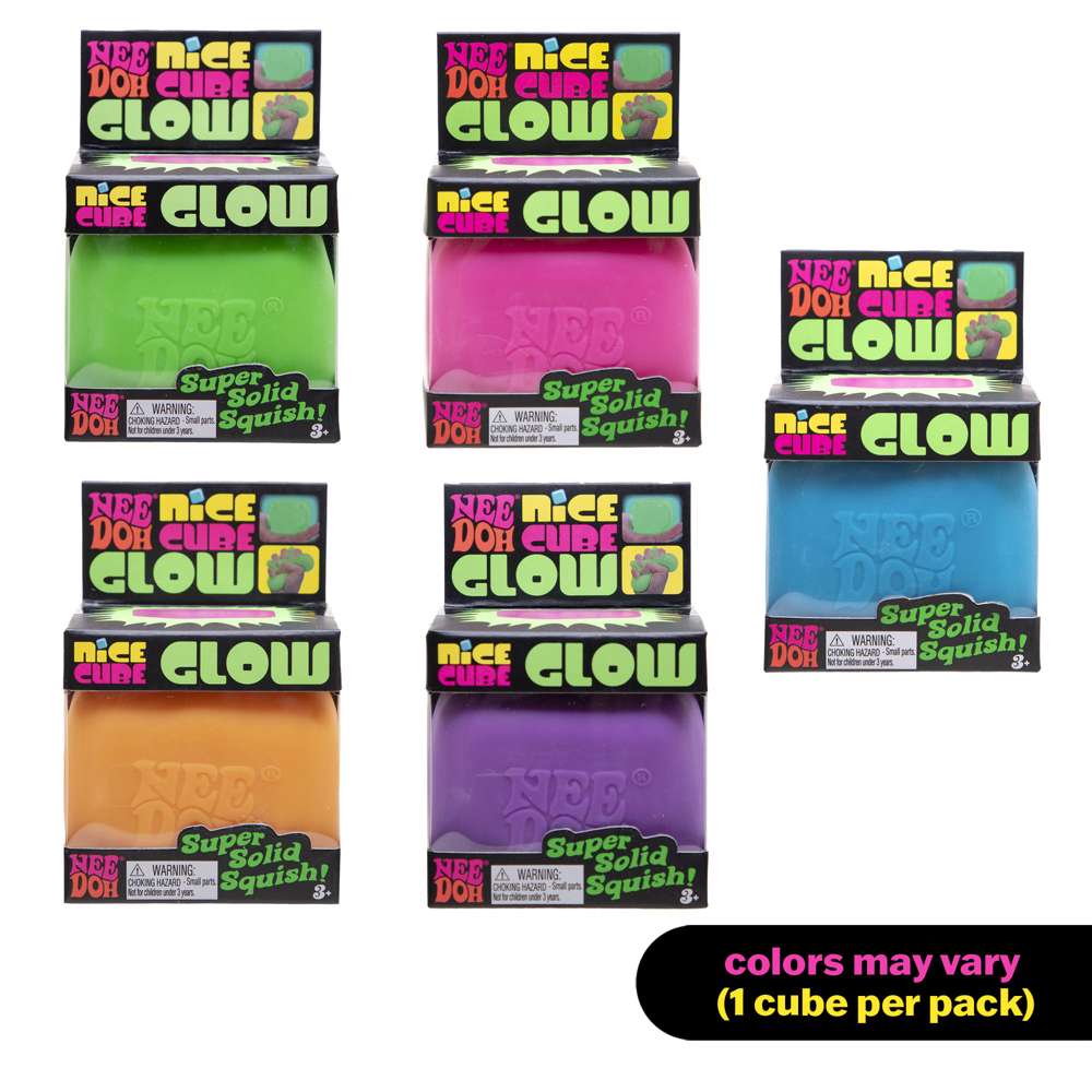 NeeDoh Nice Cube Glow Super Solid Squish Glow-in-the-Dark Fidget Toy
