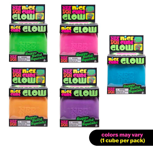 NeeDoh Nice Cube Glow Super Solid Squish Glow-in-the-Dark Fidget Toy