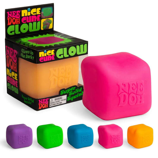 NeeDoh Nice Cube Glow Super Solid Squish Glow-in-the-Dark Fidget Toy