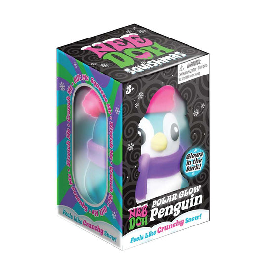 NeeDoh Polar Glow Penguin Crunchy Snow Groovy Squishy Fidget Toy