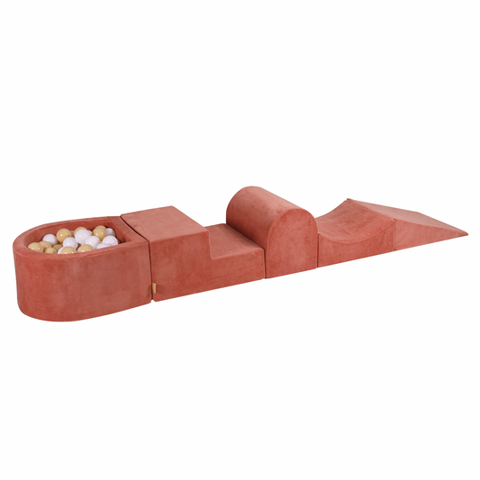 Soft Play Kingdom Playsystem with Ball Pit Velvet Marsala Orange